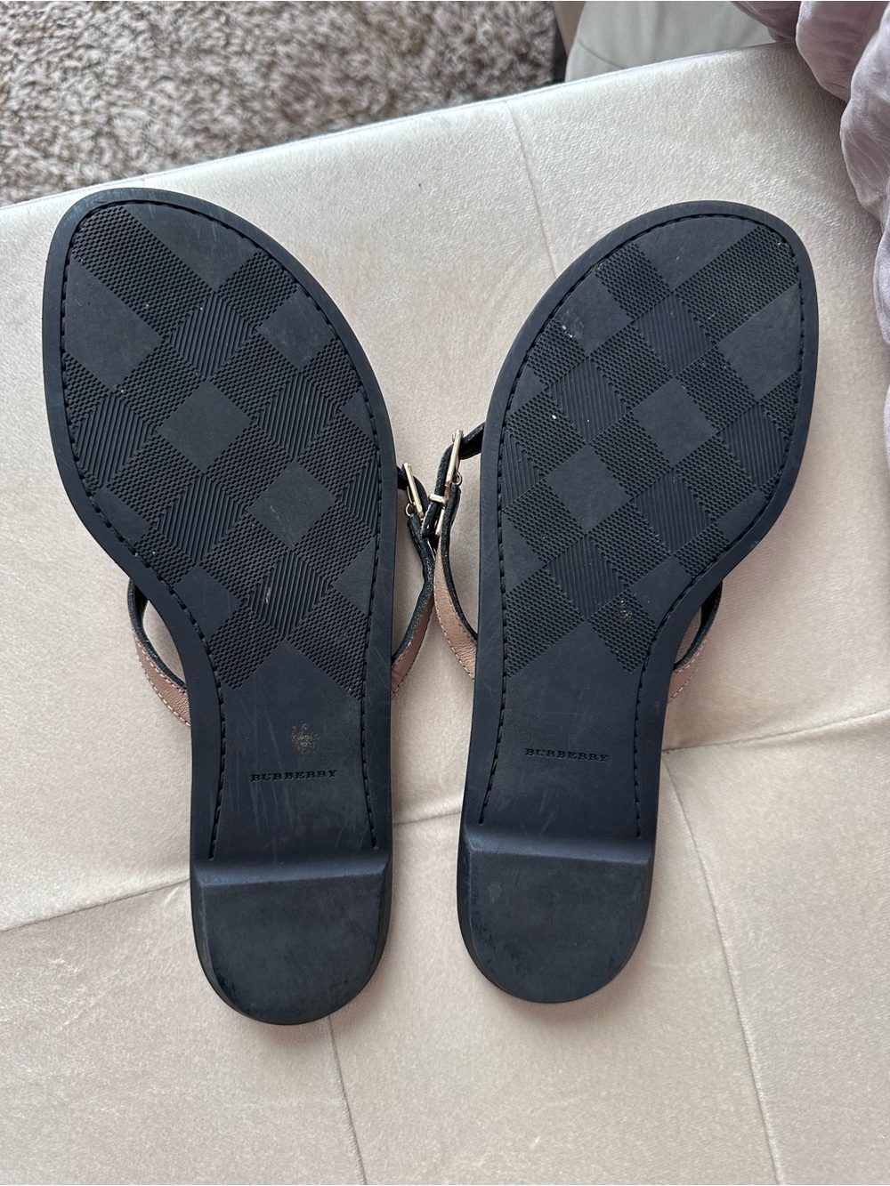 Burberry Beige Plaid Thong Sandals - Picture 3 of 3